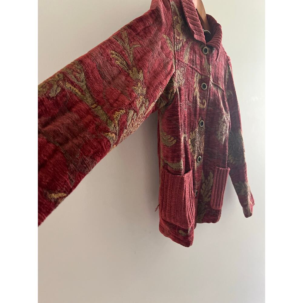 Susan Bristol Tapestry Button Down Collared Jacket Wearable Art Floral Small JL - Picture 2 of 8